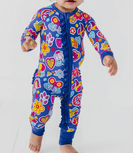 Ruffled and Retro Bamboo Footie Pajamas