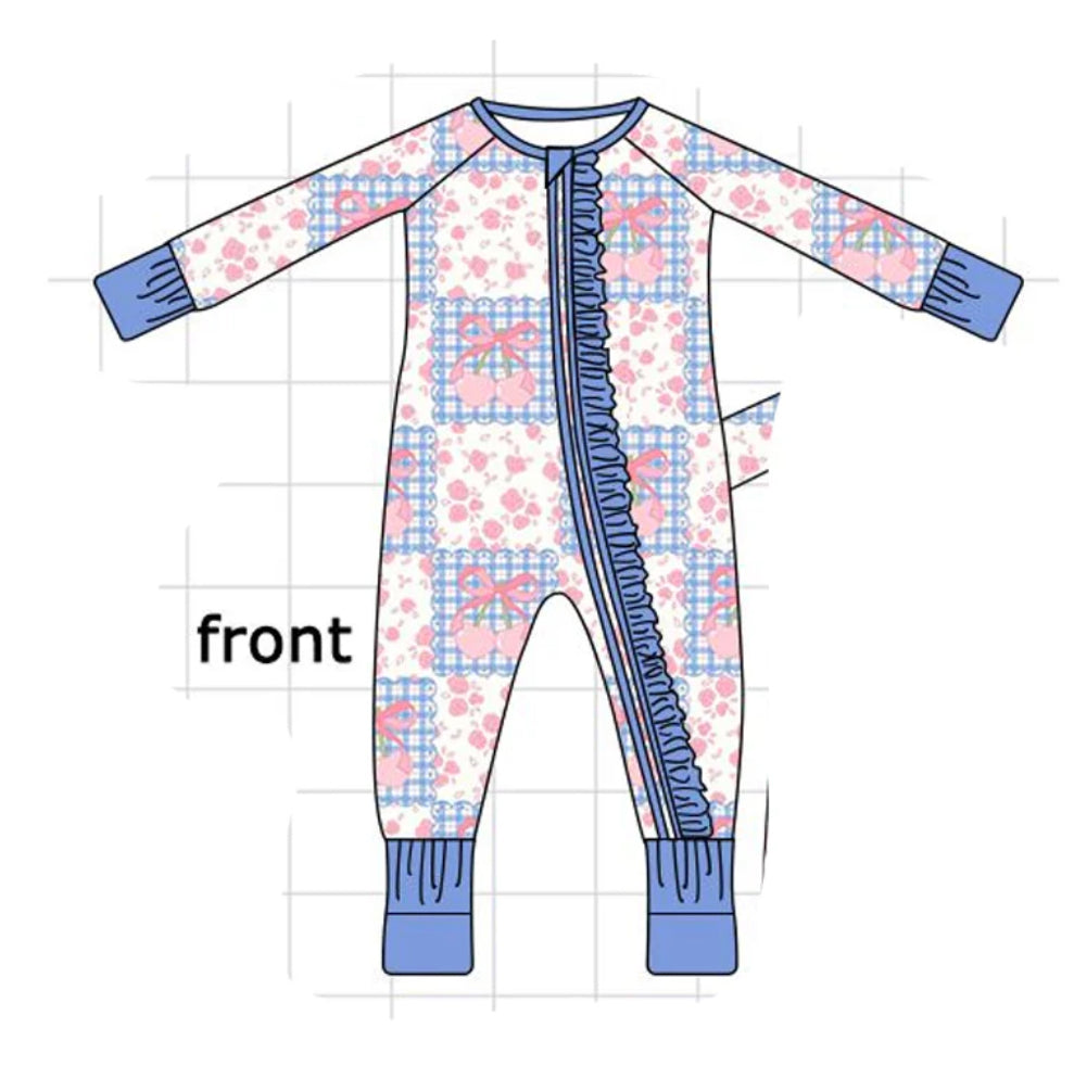 Checkers and Bow ruffled Zip Romper