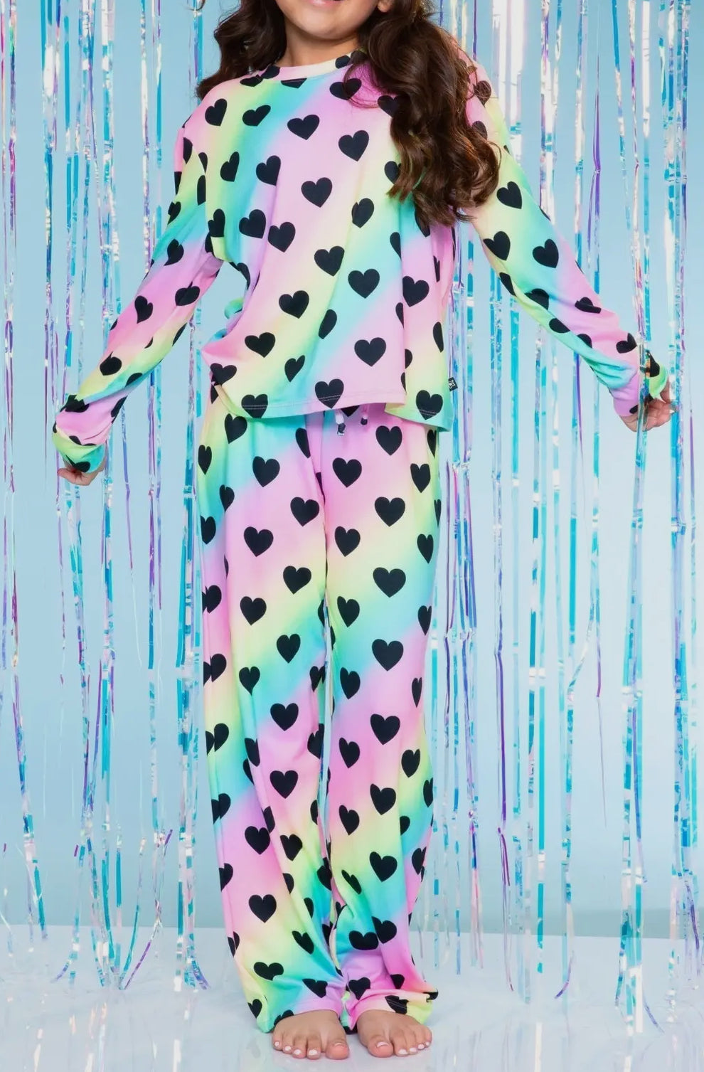 Rainbow Heart Set (long sleeve tee and karate style pant)